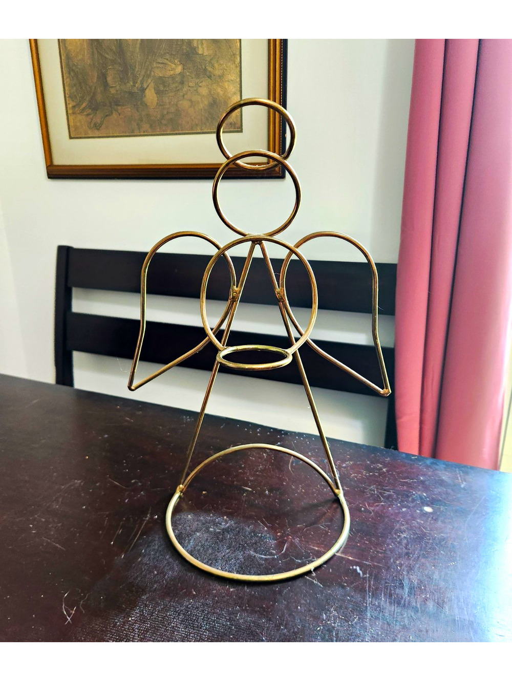 Bronze Metallic Metal Abstract Angel Freestanding Pillar Candle Holder